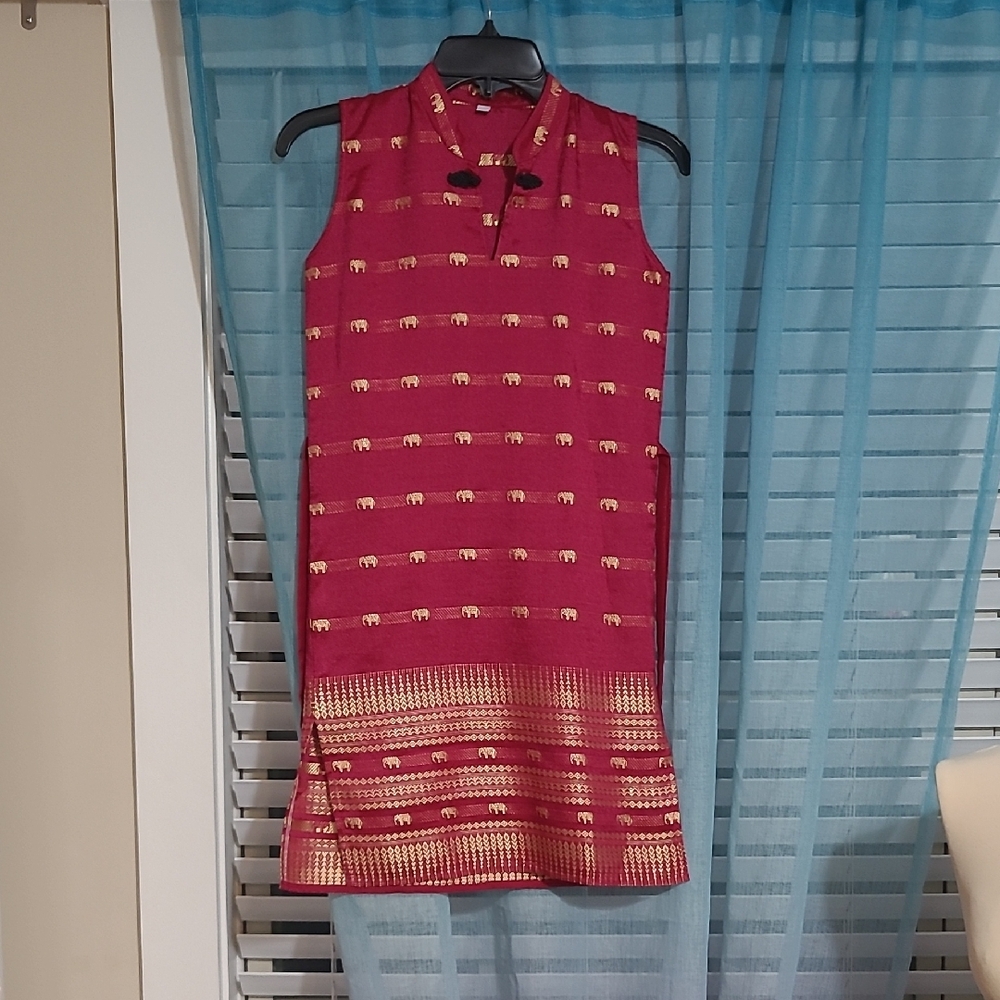 Red Sleeveless Dress with Elephant Pattern